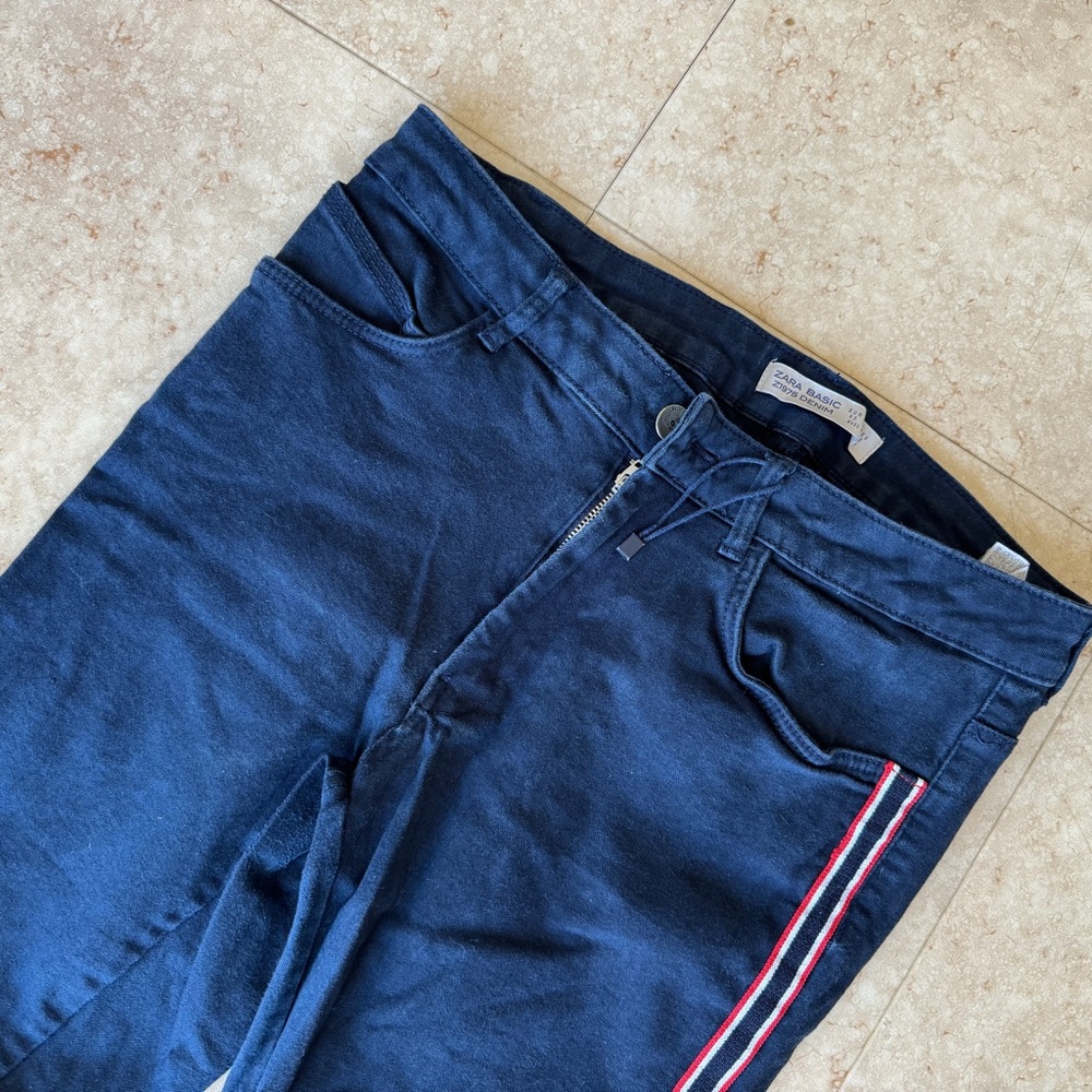 Zara Basic Striped Navy Blue Denim Skinny Jeans